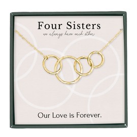 HOPE LOVE SHINE 4 Sister Gift - Our Love is Forever Sister Necklace, Jewelry 17+2", 14k Gold Plated Sterling Silver, 4 Interlocking Rings