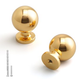 YAGU Modern 5 Pack Round Polished Brass Kitchen Drawer Knobs Bright Gold Cabinet Pulls Furniture Hardware for Cupboard Door Wardrobe Closet Dresser