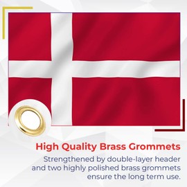 Trimming Shop 5ft X 3ft Denmark Flag, Vivid Colour and UV Fade Resistant Danish Flag, Double Stitched with Brass Grommets Flag, Danish Dane National Flag Sporting Events, National Parade Decoration