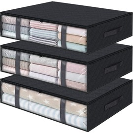 Paquete de 3 Bolsas de Almacenamiento de Ropa, Bolsas para Guardar Mantas con Ventana Transparente y Asas Reforzadas para Mantas, Ropa de Cama