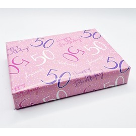 2 Sheets 50th Happy Birthday Celebrate Hooray Pink Female Wrapping Paper Age 50 Birthday Ladies Giftwrap (PA)