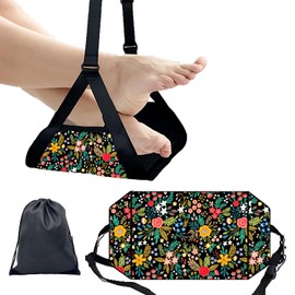 Yangbliss Airplane Foot Hammock for Plane Travel Ajustable Foot Rest for Plane Comfort Sling Airplane Gadgets for Adult Long Fling,Travel Essentials for Office,Outdoor(Flower)