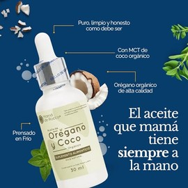 Aceite Orégano Orgánico Coco Gotas Producto Natural Prensado Frío