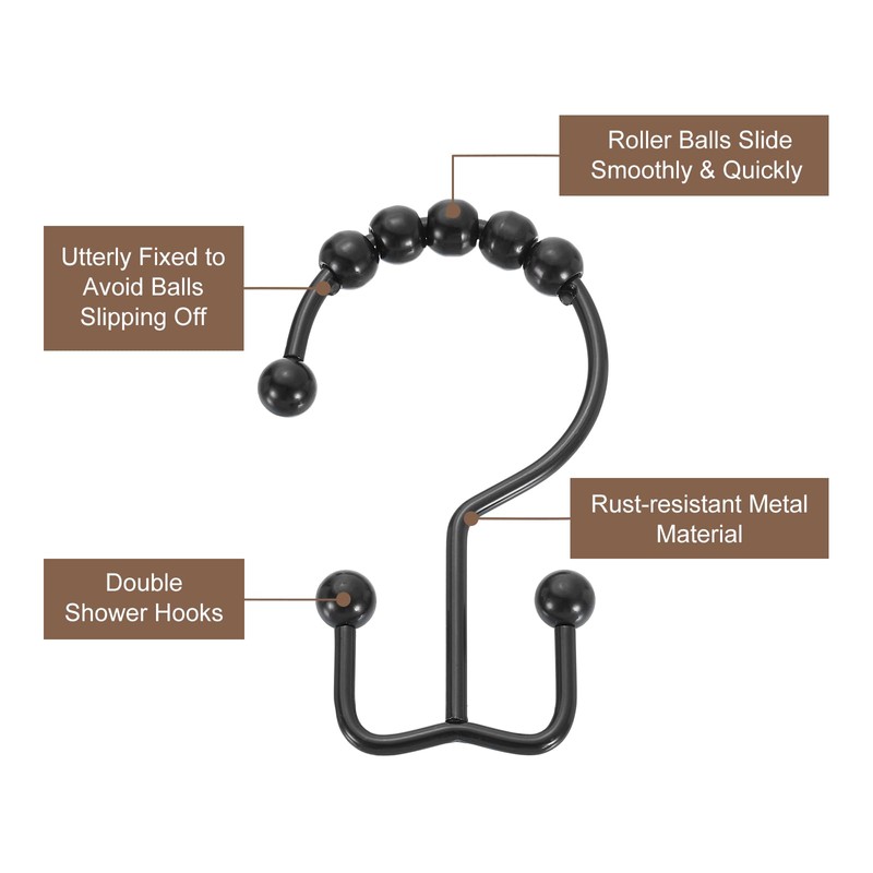 sourcing map 12Pcs Shower Curtain Hooks, Metal Double Glide Shower