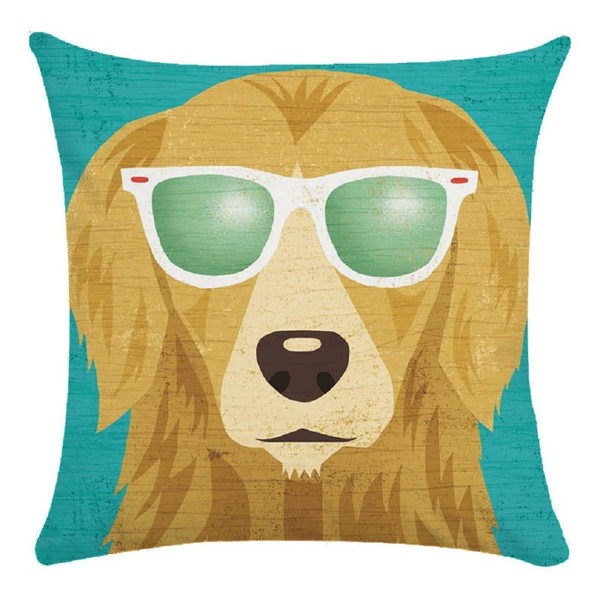Cartoon Golden Retriever Dog Pattern Cushion Cover 18" X 18"