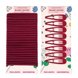 Basic Sense 38pcs School Hair Set: Snap Clips & Elastics for Girls – Durable, Comfy, Uniform Matching, Burgundy