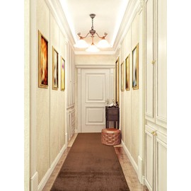 10 ft Long Solid Plain Brown Hallway Kitchen Runner Rug Non-Slip Washable, 26" X 10' Carpet Runner Rugs-Rubber Backed, Custom Size Floor Mat for Stairs Bedroom Bathroom Entryway, Your Choice of Length