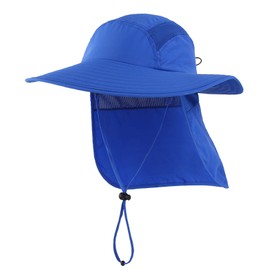 Home Prefer Mens UPF 50+ Sun Protection Cap Wide Brim Fishing Hat with Neck Flap (Bright Blue)