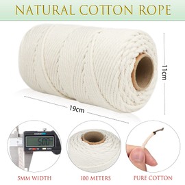 DXRPO Macrame Yarn 5 mm x 100 m, Cotton Yarn Macrame Cord for DIY Macrame Wall Hanging, Macrame Hanging Basket, Christmas Decoration, Gifts for Good Friends, Plant Hanger Boho Decoration, Beige