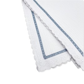 Heirloom Baby Boy Blanket (White with Blue Velvet Trim) Cotton Swaddle Blanket by MEG Original with Option to Embroider Name or Initials