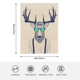 HGOD DESIGNS Deer Blanket Deer Dressed Up Like Cool Hipster Throw Blanket Deer Flannel Soft Warm Cozy Fuzzy 100x130cm Throw Blanket for for Women, Men