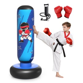 FloVogue Inflatable Punching Bag for Kids with Gloves and Pump, 64 Inch Kids Boxing Bag Set Toys & Gifts for Boys and Girls Ages 3-12 for Karate, Taekwondo, Active Play, Fitness Training