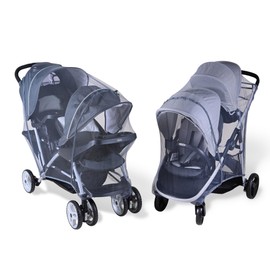 Inlesioo Mosquito Net for Sibling Stroller | Baby Double Stroller | Insect Mesh Net for Newborn and Toddler | Machine Washable – Gray