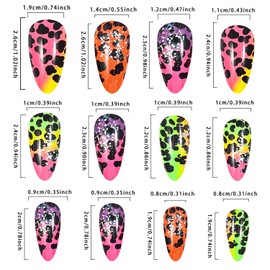 24Pcs French Tip Press on Nails Long Length Almond Shaped Colorful Gradient False Nails with Leopard Design Almond Acrylic Nails Full Cover Glossy Coffin Nails Reusable Glue on Nails for Women