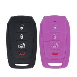 WEIBISS 2 Pack 4 Buttons Rubber Silicone Smart Key Cover Case Shell Fob Holder Bag Keyless Protector Fit for 2019-2020 Dodge Ram 1500 68442907AB OHT-4882056, Black Purple