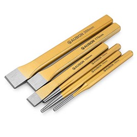 Acrux7 - Juego de 6 cinceles en frío, plano, central, cilíndrico, juego de cinceles de metal, acero Cr-V de alta calidad, cinceles de cono para ladrillos, hormigón, metal y piedra