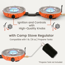 Cofiyard 20,000 BTUs 2 Burner Camping Stove, Portable Folding Propane Camp Stove with Adjustable Burners, Regulator and Carrying Bag, Dual Gas Stoves Easy Carrying Handle for Tailgating, Camping, BBQ