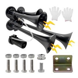 Super Loud Train Air Horn Kit for Truck - 180dB 4 Trumpet with 12V/24V Heavy Duty Compressor, Complete Waterproof Air Horn for Pickup, SUV, Jeep, Motorhome, Boat & Car