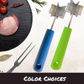 Stainless Steel Meat Masher and Tenderizer with Soft Grip Handle – Heavy Duty Handle & Mashing Head for Ground Beef, Meat, and More – Mighty Meat Masher by Xidgets (Zippy Green)