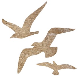 Möwen Wanddeko 3er-Set In Maritime Holzoptik – Drei Realistische Seemöwen Als Stilvolle Wanddekoration Für Wohnzimmer, Schlafzimmer, Bad, Flur Oder Ferienhaus. Natürliche Holzfarbe Verleiht Maritime