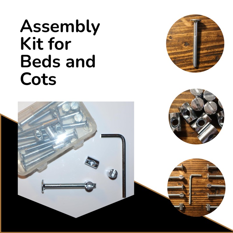 Silver Cot Bed Bolt Kit - 6mm M6 x 60mm