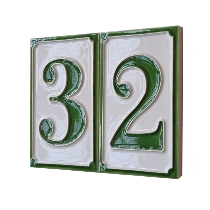 House Numbers Hand-painted Italian Ceramic Numbers Tiles Simple Green Design,