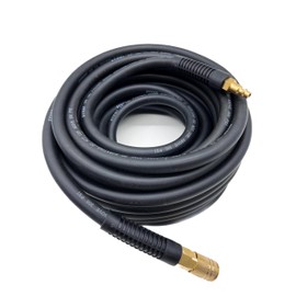 SYXQT Hybrid Air Hose 3/8-Inch x 50FT，Air Compressor Hose 300 PSI Heavy Duty, Lightweight, Kink Resistant, All-Weather Flexibility with 1/4-Inch Industrial Air Fittings and Bend Restrictors,Black