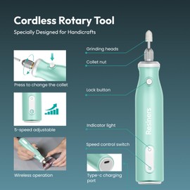 Resiners Cordless Rotary Tool Kit, Electric Resin Drill & Polishing Kit, 5-Speed Adjustable, 54pcs Jewelry Making Kit, Professional Machine for Resin Molding, Manicure, Wooden DIY Crafts