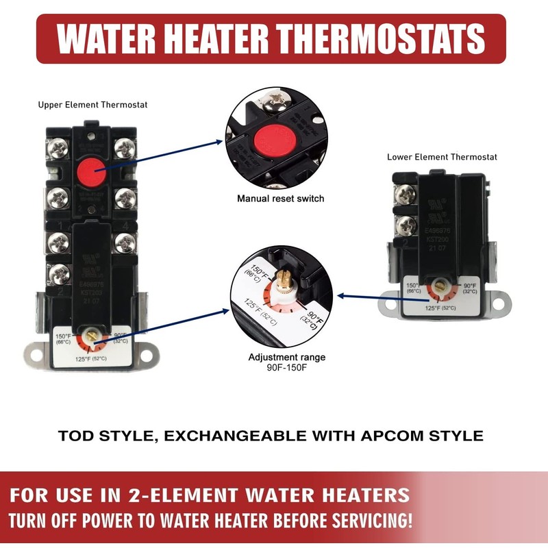 EWH-00C Electric Water Heater Thermostats, Include Upper and Lower Element