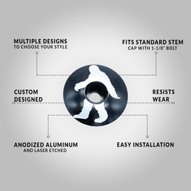 Dubbs Hardware MTB Headset Top Cap 1-1/8" Aluminum Bike Stem Cap – Custom Threadless Top Cap for Mountain Bikes, Road Bikes, Bicycle Headsets, and MTB Stem Caps (Black Sasquatch)