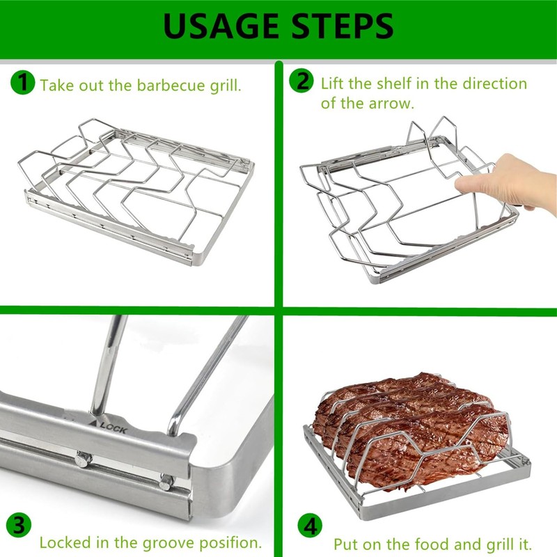 Rib Rack for Smoking, Foldable Rib Rack, Stainless Steel 4