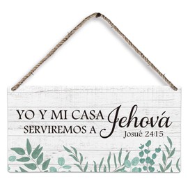 huester Christian Spanish Wood Plaque Sign, Versiculos Biblicos Pared, Christian Religious Spanish Bible Verses Home Wall Decor, Yo Y Mi Casa Serviremos A Jehova Cuadros Cristianos Wall Hanging Decor, 12x6 inches