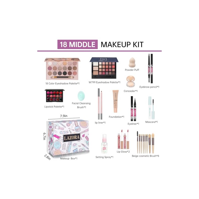 LAZORA- Kit de maquillaje todo en uno Contiene una amplia