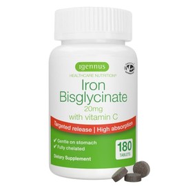 Ferro Bisglicinato 20mg con Vitamina C, integratore stanchezza, gentile sullo stomaco e ben tollerato, alto assorbimento con rilascio mirato, 180 comp