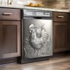 Stainless Steel Rooster Print Pattern Dishwasher Magnet Cover, Metal Farmhouse