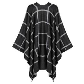 Ferand Women's Plaid Shawl Wraps Reversible Open Front Ponchos Soft Cozy Cape for Fall and Winter, Black & Grey