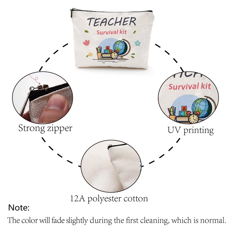 CREATCABIN Makeup Bag for Teachers, Canvas Cosmetic Bag, Multi-Purpose Pen