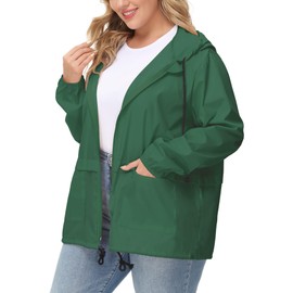 Avoogue Plus Packable Raincoat Women Light Rain Jackets Waterproof Windbreaker Hooded Running Coat Dark Green 5XL