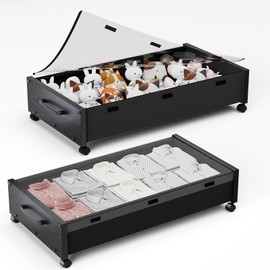 KITHELP Under Bed Storage with Wheels, Wooden Under Bed Drawers 2 Packs, Rolling Underbed Storage Containers Organizer with Handle Removable Lid, Heavy Duty Metal Frame for Clothes Shoe Books(Black)