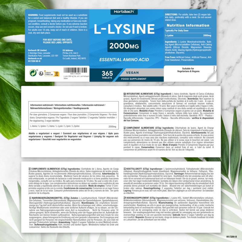 L Lysine Tablets High Dose 2000 mg | 365 Vegan