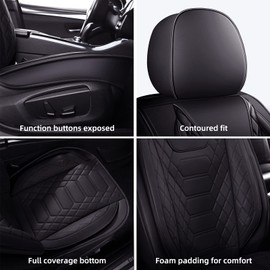 FREESOO Car Seat Covers Leather, Seat Cover Full Set Waterproof Automotive Cushion Protector Accessories Airbag Compatible Universal Fit for 5 Seats Vehicle (Black 8)