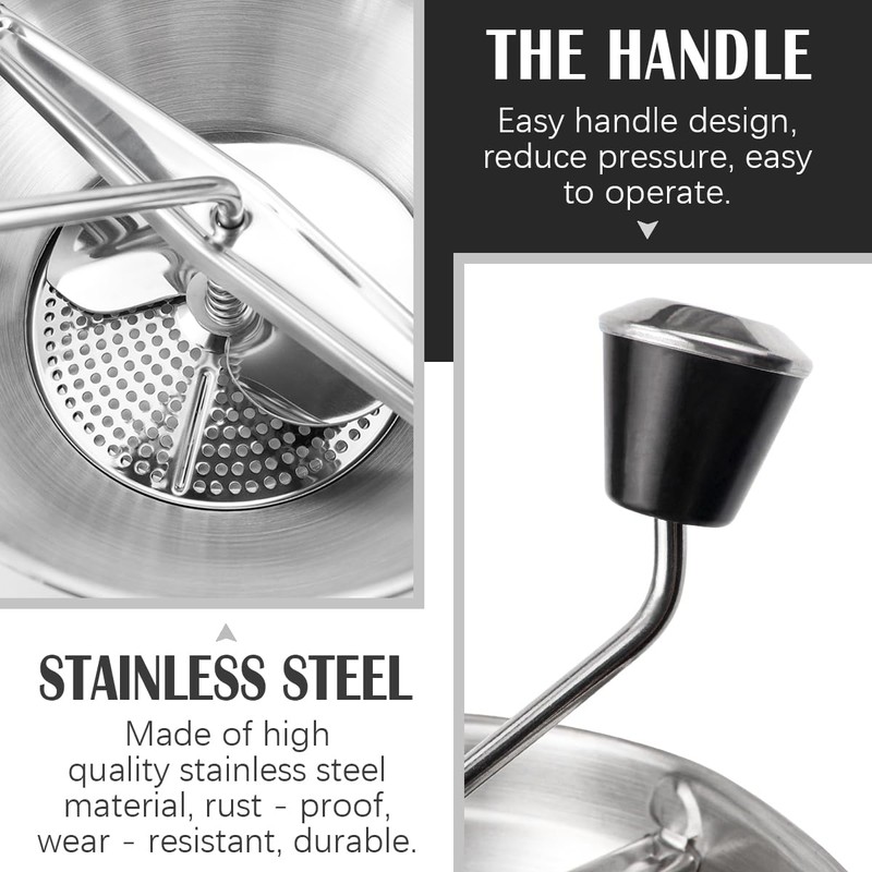 Stainless Steel Potato Ricer with 3 Interchangeable Discs and Large
