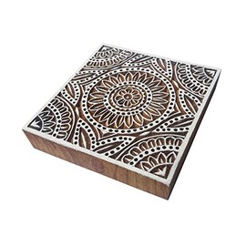 Royal Kraft 4 Inch Handmade Large Print Stamp Square Floral Pattern Big Wood Block