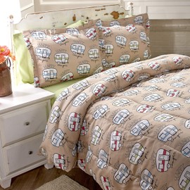 The Lakeside Collection Happy Camper Comforter Set Cute Bedding for Outdoor Lovers, Full/Queen, Beige