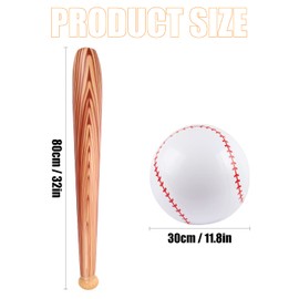 LAUQEE 2 Pcs Inflatable Baseball Baseball Bat,Blow Up Baseball Beach Ball,Sports Theme Pool Party Favors Decor Photo Props