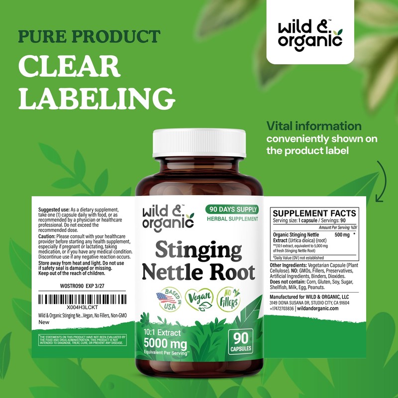 Wild & Organic Stinging Nettle Root Capsules 5000 mg -