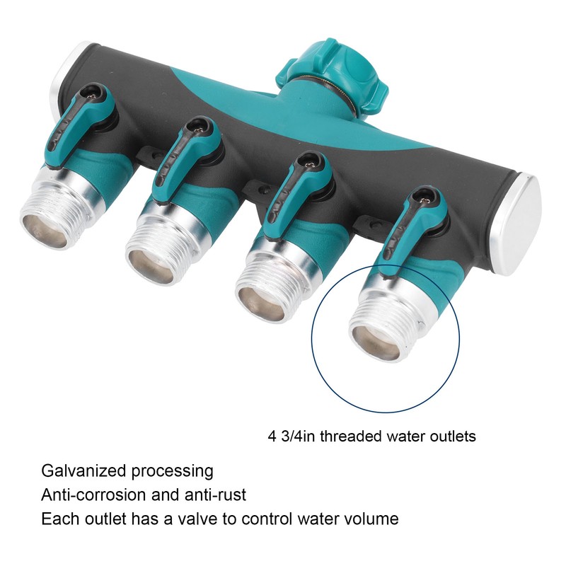 4 Way Hose Splitter Metal Valve Water Distribution Controller Connector