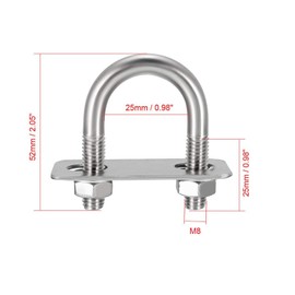 TA-VIGOR 2 sets M8 Round U-Bolts, 25mm Inner Width 52mm Length 304 Stainless Steel U-Bolts with Nut, Plate, Washer for Attaching Piping Conduit Cable Tube Brackets Boat Trailer