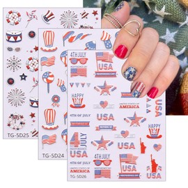 4th of July Nail Art Stickers American Flag Patriotic Nail Decals Embossed Firework Flag Five-Pointed Star Nail Design I Love USA Letter Nail Decor Nail Supplies for Women Memorial Day Manicure DIY