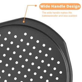 LilGoo 2 Pack 14 inch Pizza Trays for Oven Non Stick with Handle, Carbon Steel Pizza Pans with Holes, Round Non - Stick Pizza Trays for Crispy & Bubbly Crust